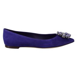 Dolce & Gabbana Embellished Crystal Purple Suede Womens Flats