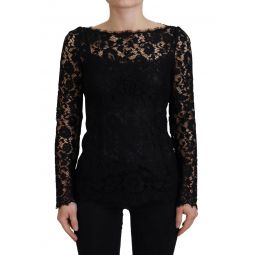 Dolce & Gabbana Black Cotton Lace Trim Long Sleeves Womens Top