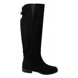 Dolce & Gabbana Black Suede Knee High Flat Boots Womens Shoes