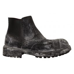 Dolce & Gabbana Elegant Gray Leather Ankle Mens Boots