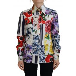 Dolce & Gabbana Multicolor Floral Cotton Collared Blouse Womens Top