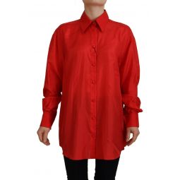 Dolce & Gabbana Red Silk Collared Long Sleeves Dress Shirt Womens Top