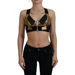 Dolce & Gabbana Black Gold Sleeveless Cropped Bustier Womens Top