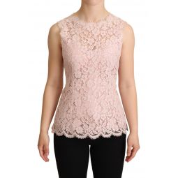 Dolce & Gabbana Pink Floral Lace Sleeveless Tank Blouse Womens Top