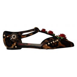 Dolce & Gabbana Brown Ballerina Embellished Leopard Print Womens Shoes