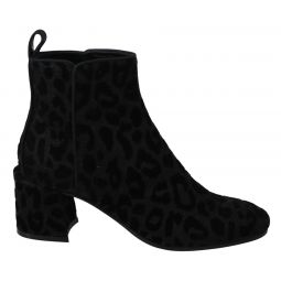 Dolce & Gabbana Black Leopard Short Boots Zipper Womens Shoes