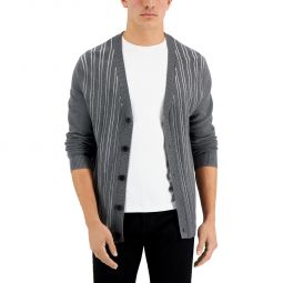 Mens Stripe V-Neck Cardigan Sweater