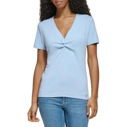 Womens Twisted V-Neck Pullover Top