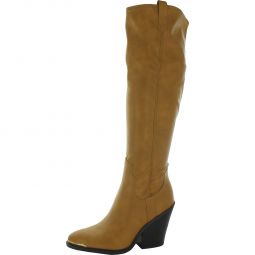 Glenice 2 Womens Faux Leather Stacked Heel Knee-High Boots