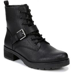 Quaid Womens Faux Leather Block Heel Combat & Lace-up Boots