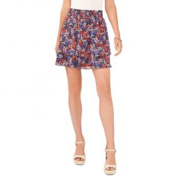 Womens Smocked Floral Mini Skirt