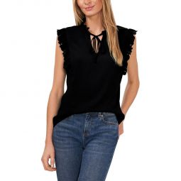 Womens Scalloped Tie Neck Blouse