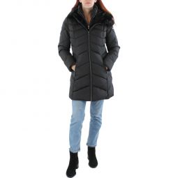 Womens Quilted Faux Fur Trim Puffer Jacket