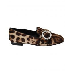 Dolce & Gabbana Leopard Print Crystal Loafers Flats