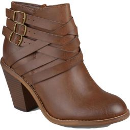 WDSTRAP Womens Faux Leather Stacked Heel Ankle Boots