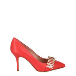 Moschino Womens Crystal Logo Leather Pumps