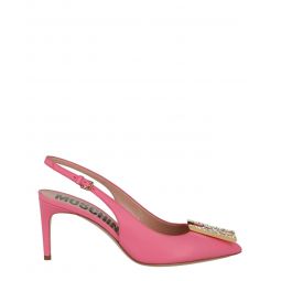 Moschino Womens Gold-Tone Crystal Embellished Pump