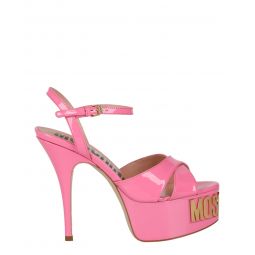 Moschino Womens Patent Leather Logo Heeled Sandals
