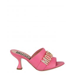 Moschino Womens Logo Embellished Heel Sandal