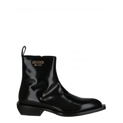 Moschino Mens Gold Lettering Logo Ankle Boots