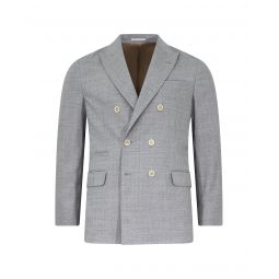 Brunello Cucinelli Mens Grey Woven Wool Double Breasted Jacket