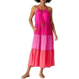 Womens Colorblock Tiered Midi Dress