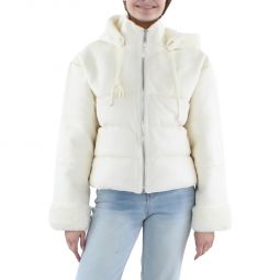 Womens Vegan Leather Faux Fur Quilted Coat