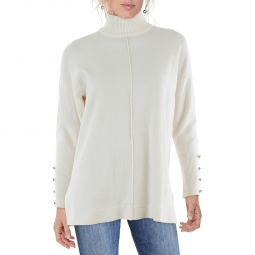 Womens Mock Collar Ribbed Trim Pullover Sweater