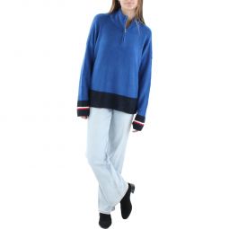 Womens Half-Zip Colorblock Mock Turtleneck Sweater