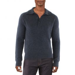 Eco Merino Mens Wool Blend Polo Pullover Sweater
