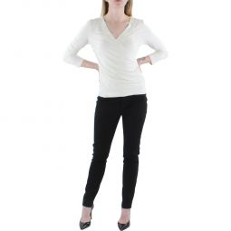 Womens Ruched V -Neck Wrap Top