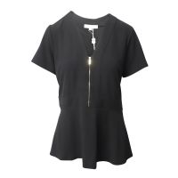 Michael Kors Black Peplum Top with Front Zipper in Polyester