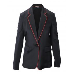 Stella Mccartney Contemporary Black Silk Blazer Jacket with Red Piping