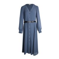 Michael Michael Kors Dotted Long Sleeve Belted Dress in Blue Polyester