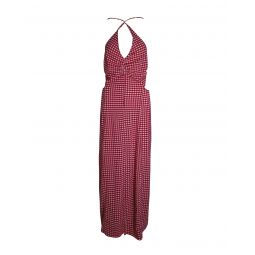 Ganni Checkered Backless Midi Dress in Red Recycled Polyester