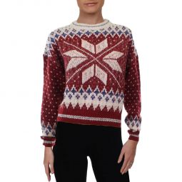 Fran Womens Ribbed Knit Fair Isle Crewneck Sweater
