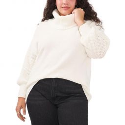 Plus Womens Knit Blouson Turtleneck Sweater