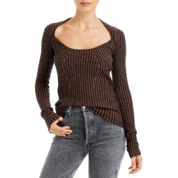 Womens Scoop Neck Ribbed Pullover Sweater
