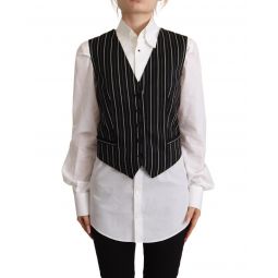 Dolce & Gabbana Sleeveless Button Vest Top in Black Wool Stripes