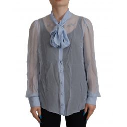 Dolce & Gabbana Silk Ascot Collar Long Sleeves Top
