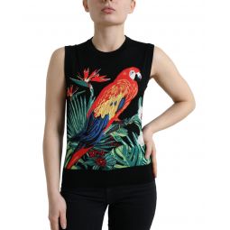 Dolce & Gabbana Wool Knit Sleeveless Tank with Bird Embroidery