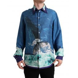 Dolce & Gabbana Ocean Print Silk Collared Button Down Shirt