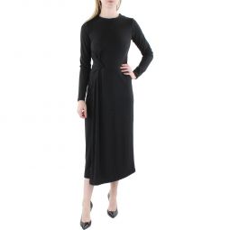 Womens Knot-Front Crewneck Midi Dress