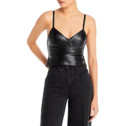 Gweneth Womens Faux Leather V Neck Cropped