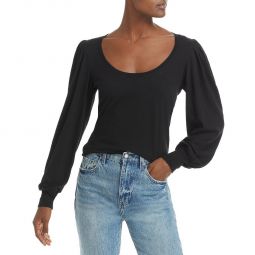 Womens Puff Sleeves Scoop Neck T-Shirt
