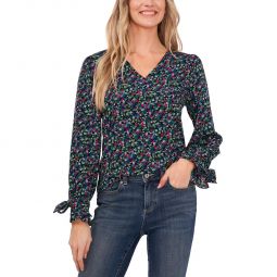 Womens V-Neck Tie-Sleeves Blouse