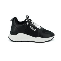 Versace Black and White Calf Leather Womens Sneakers