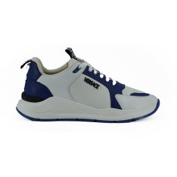Versace Blue and White Calf Leather Mens Sneakers