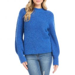 Womens Blouson Sleeve Crew Neck Pullover Sweater