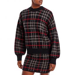 Womens Plaid Crewneck Pullover Sweater